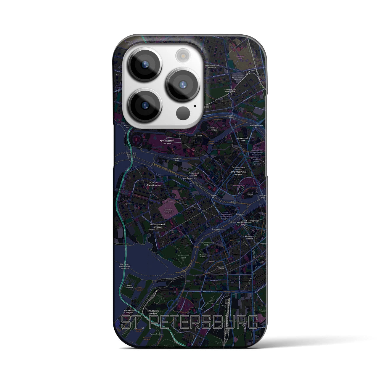 【サンクトペテルブルク】地図柄iPhoneケース（バックカバータイプ・ブラック）iPhone 14 Pro 用