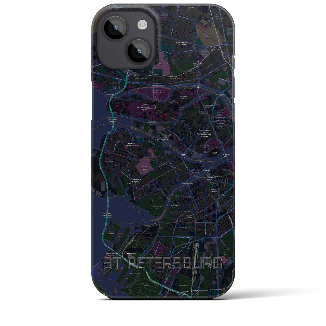 【サンクトペテルブルク】地図柄iPhoneケース（バックカバータイプ・ブラック）iPhone 14 Plus 用