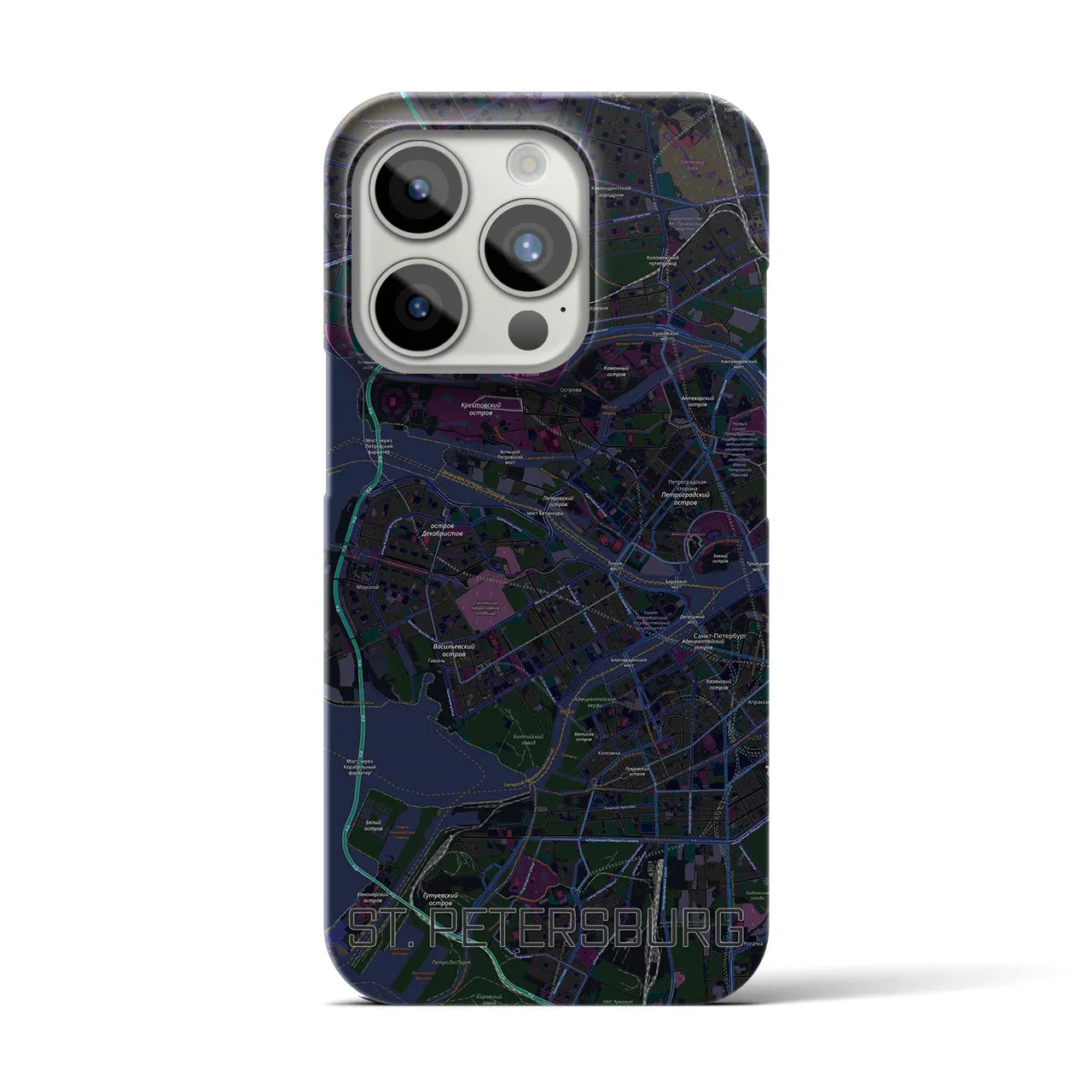 【サンクトペテルブルク】地図柄iPhoneケース（バックカバータイプ・ブラック）iPhone 15 Pro 用