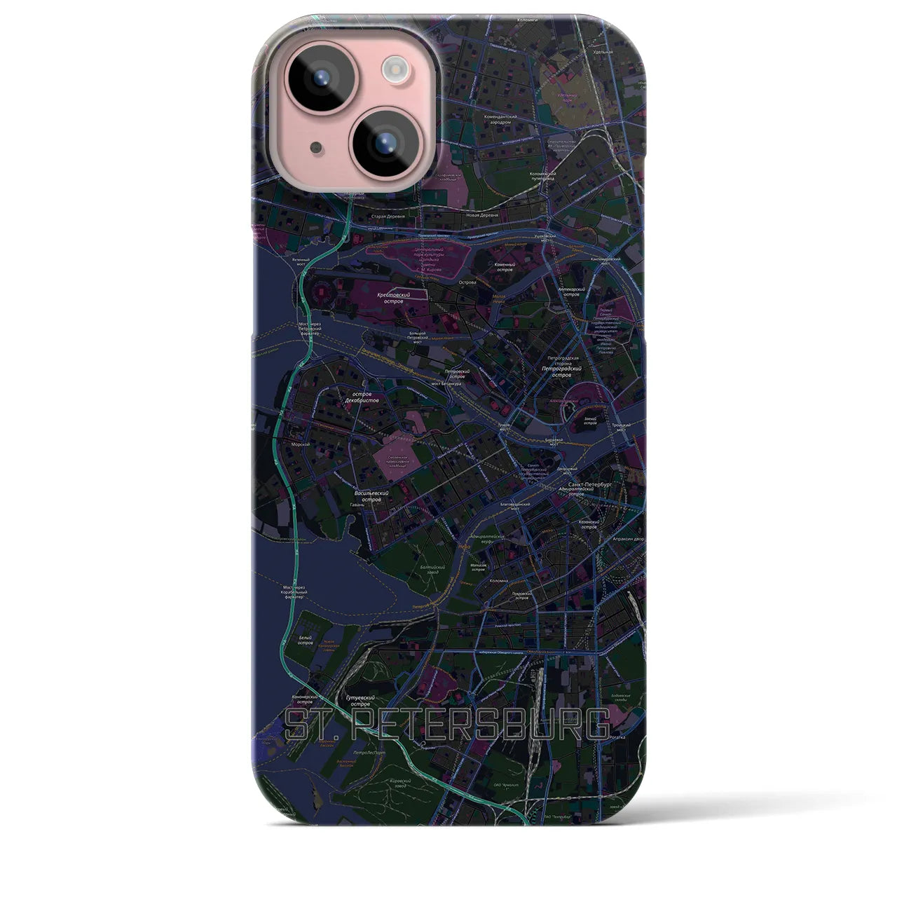 【サンクトペテルブルク】地図柄iPhoneケース（バックカバータイプ・ブラック）iPhone 15 Plus 用
