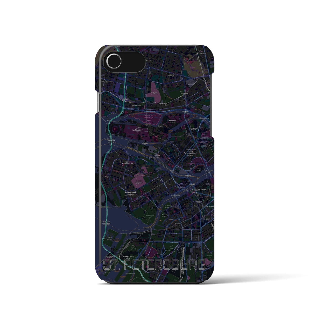 【サンクトペテルブルク】地図柄iPhoneケース（バックカバータイプ・ブラック）iPhone SE（第3 / 第2世代） / 8 / 7 / 6s / 6 用