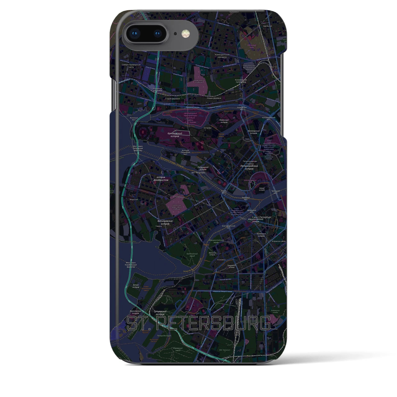 【サンクトペテルブルク】地図柄iPhoneケース（バックカバータイプ・ブラック）iPhone 8Plus /7Plus / 6sPlus / 6Plus 用