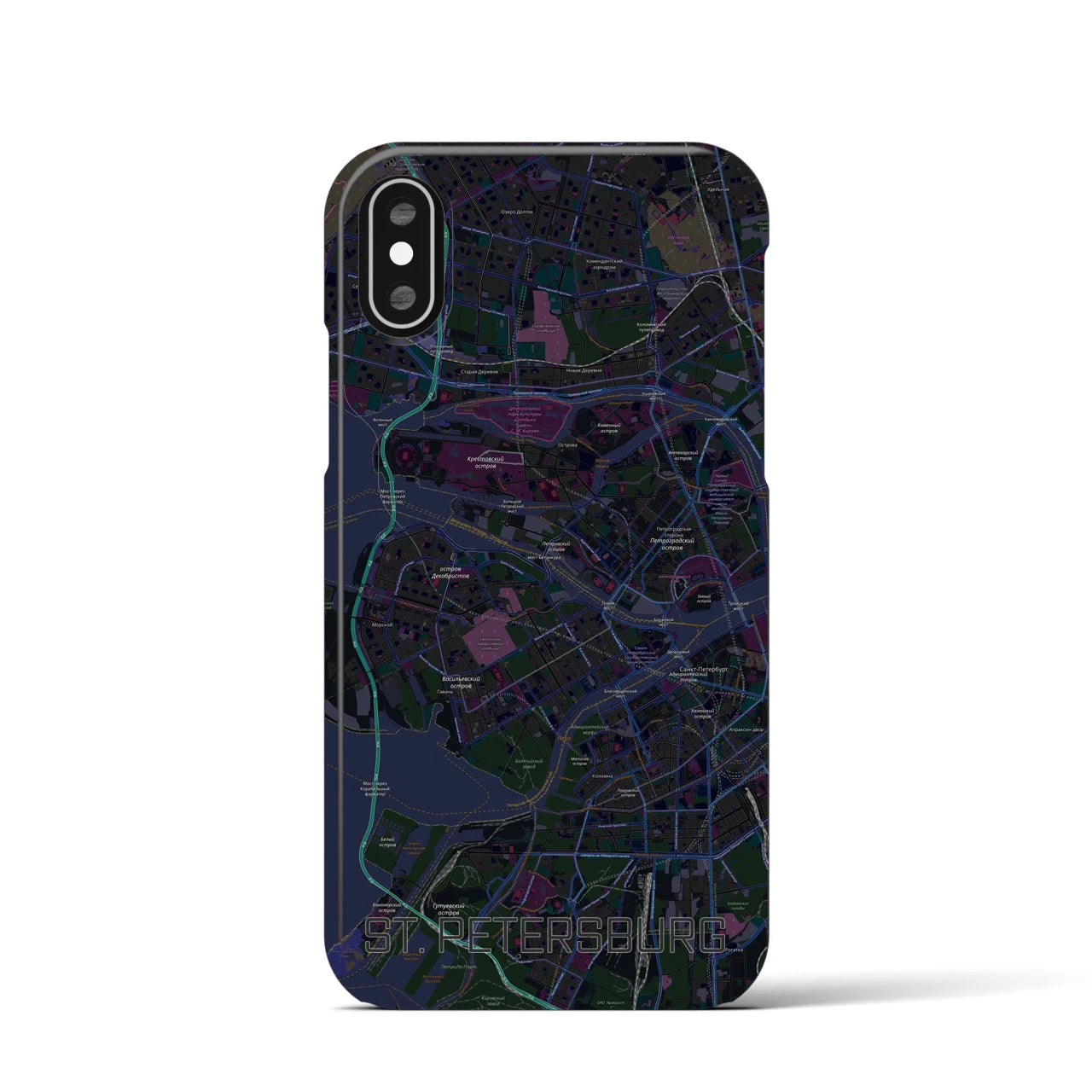 【サンクトペテルブルク】地図柄iPhoneケース（バックカバータイプ・ブラック）iPhone XS / X 用