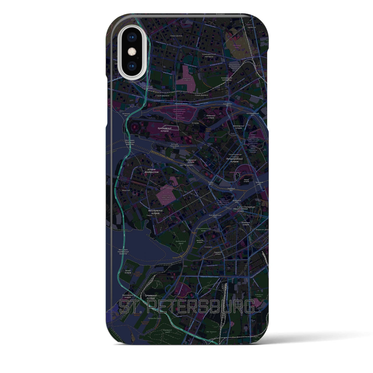 【サンクトペテルブルク】地図柄iPhoneケース（バックカバータイプ・ブラック）iPhone XS Max 用