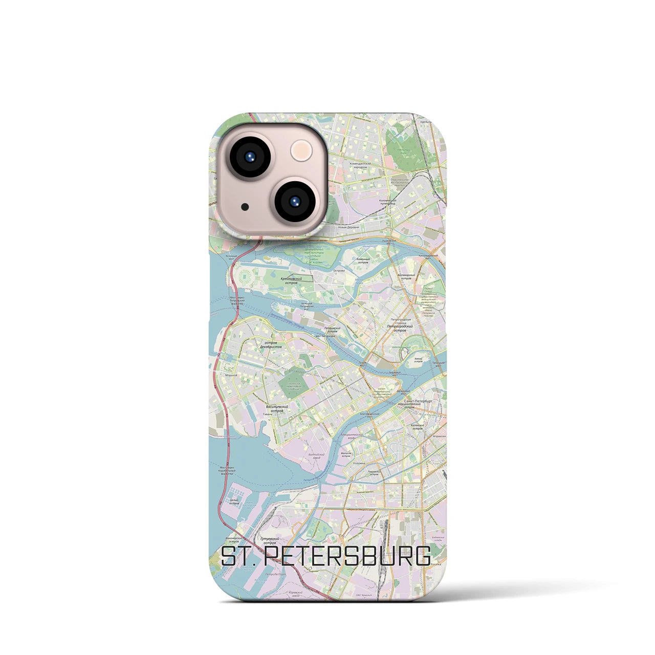 【サンクトペテルブルク】地図柄iPhoneケース（バックカバータイプ・ナチュラル）iPhone 13 mini 用