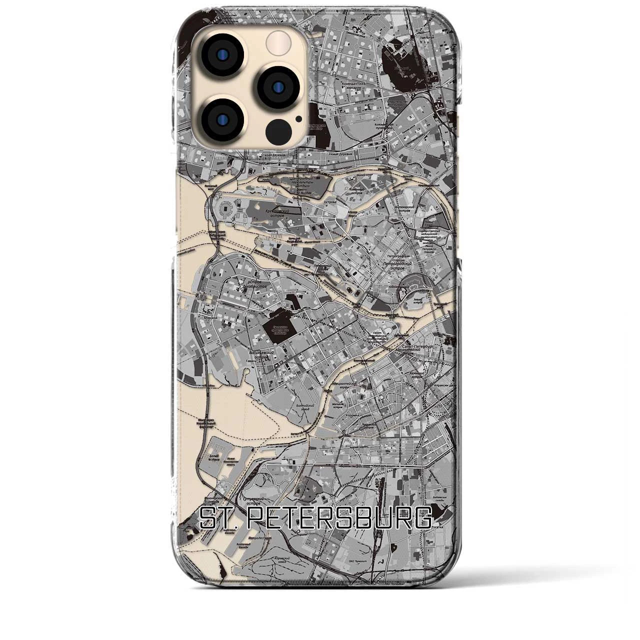 【サンクトペテルブルク】地図柄iPhoneケース（クリアタイプ・モノトーン）iPhone 12 Pro Max 用