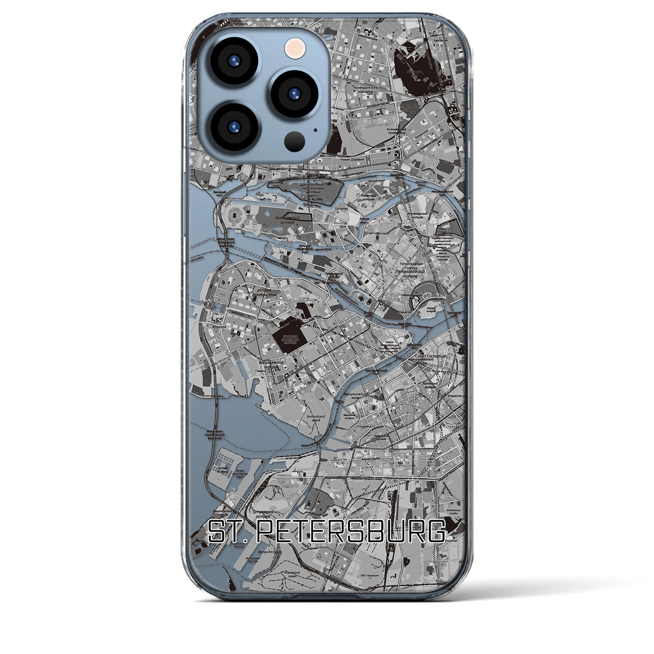 【サンクトペテルブルク】地図柄iPhoneケース（クリアタイプ・モノトーン）iPhone 13 Pro Max 用