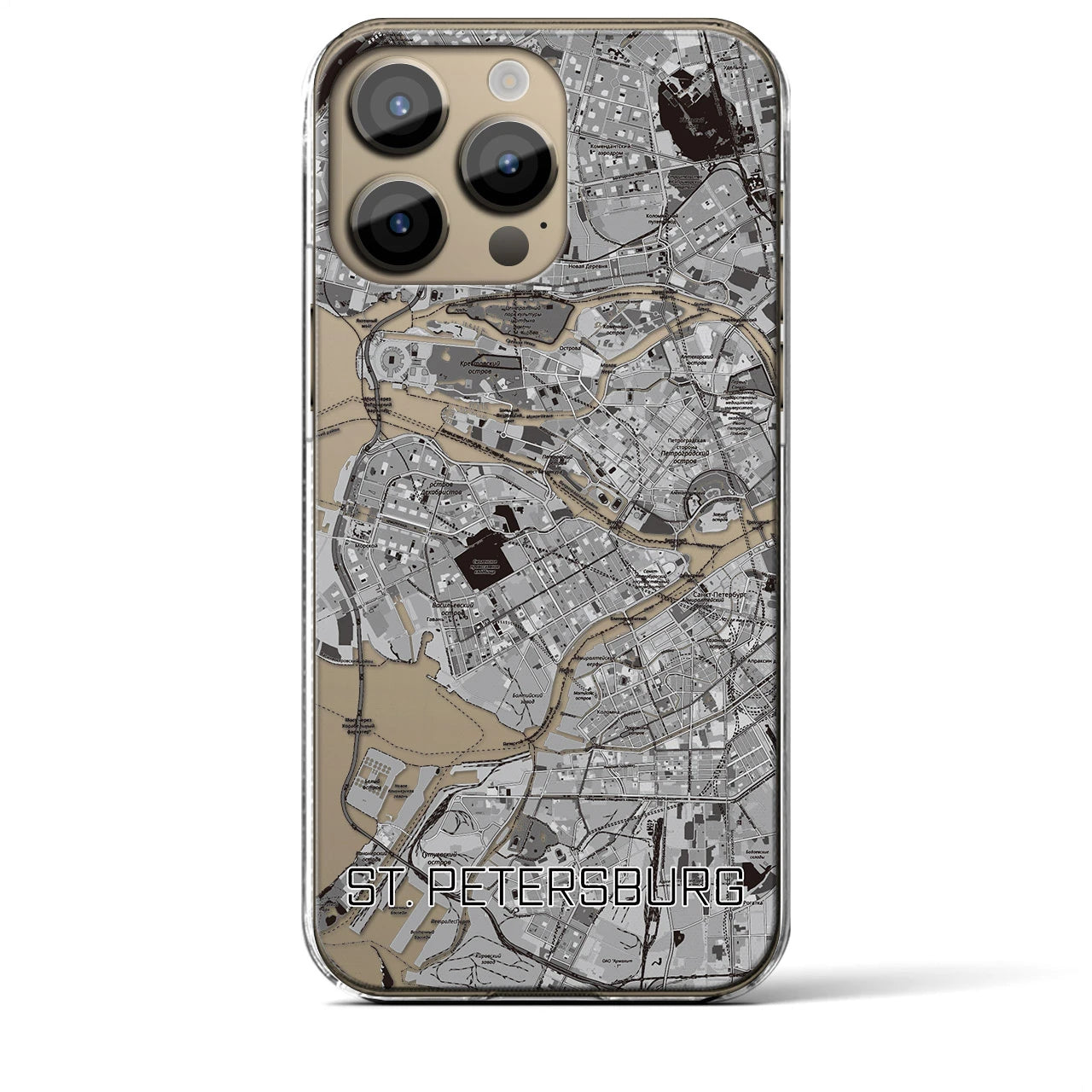 【サンクトペテルブルク】地図柄iPhoneケース（クリアタイプ・モノトーン）iPhone 14 Pro Max 用