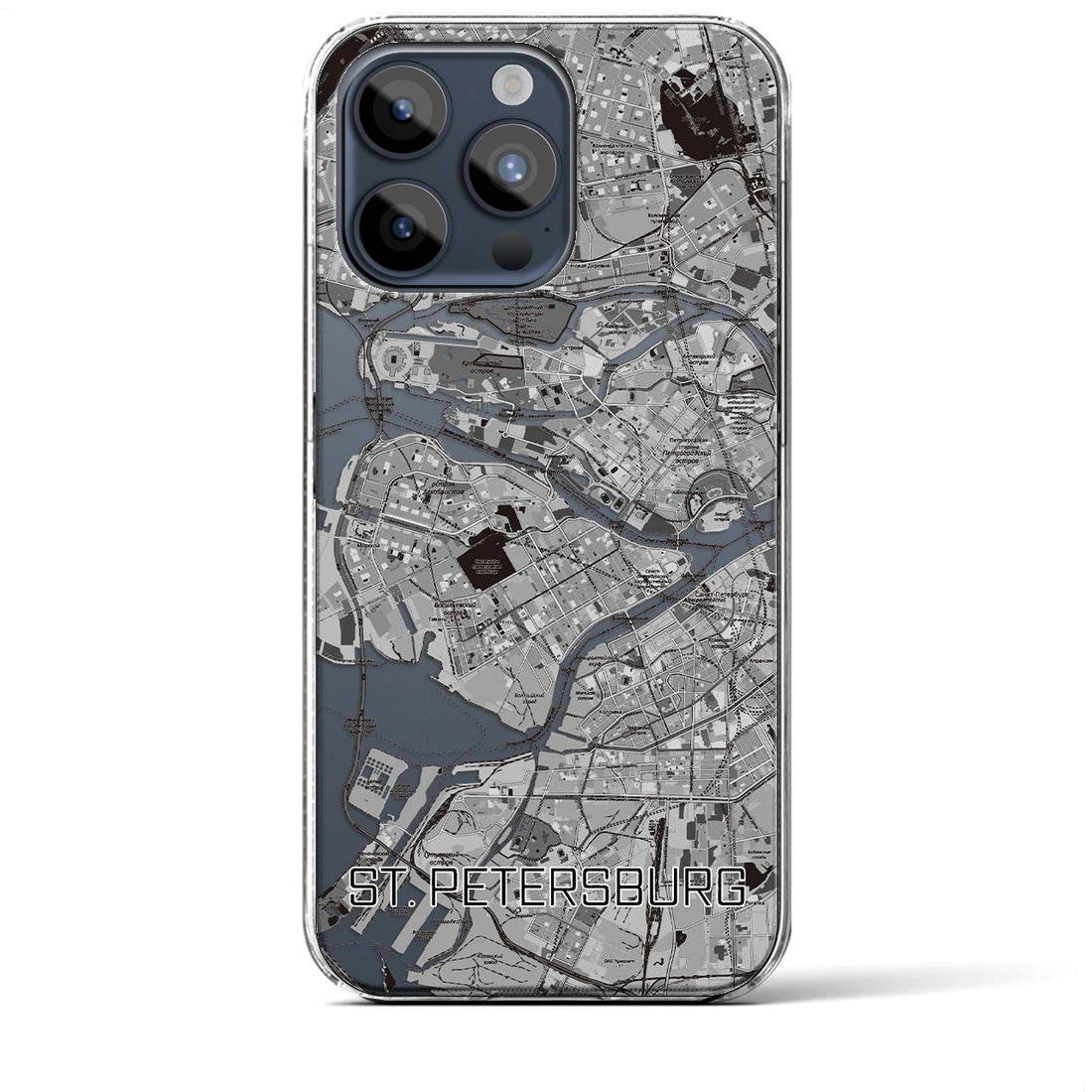 【サンクトペテルブルク】地図柄iPhoneケース（クリアタイプ・モノトーン）iPhone 15 Pro Max 用
