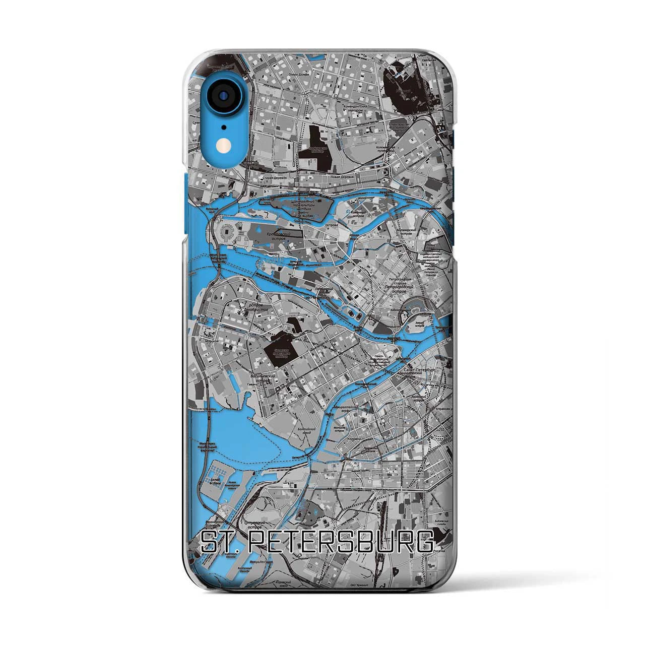 【サンクトペテルブルク】地図柄iPhoneケース（クリアタイプ・モノトーン）iPhone XR 用