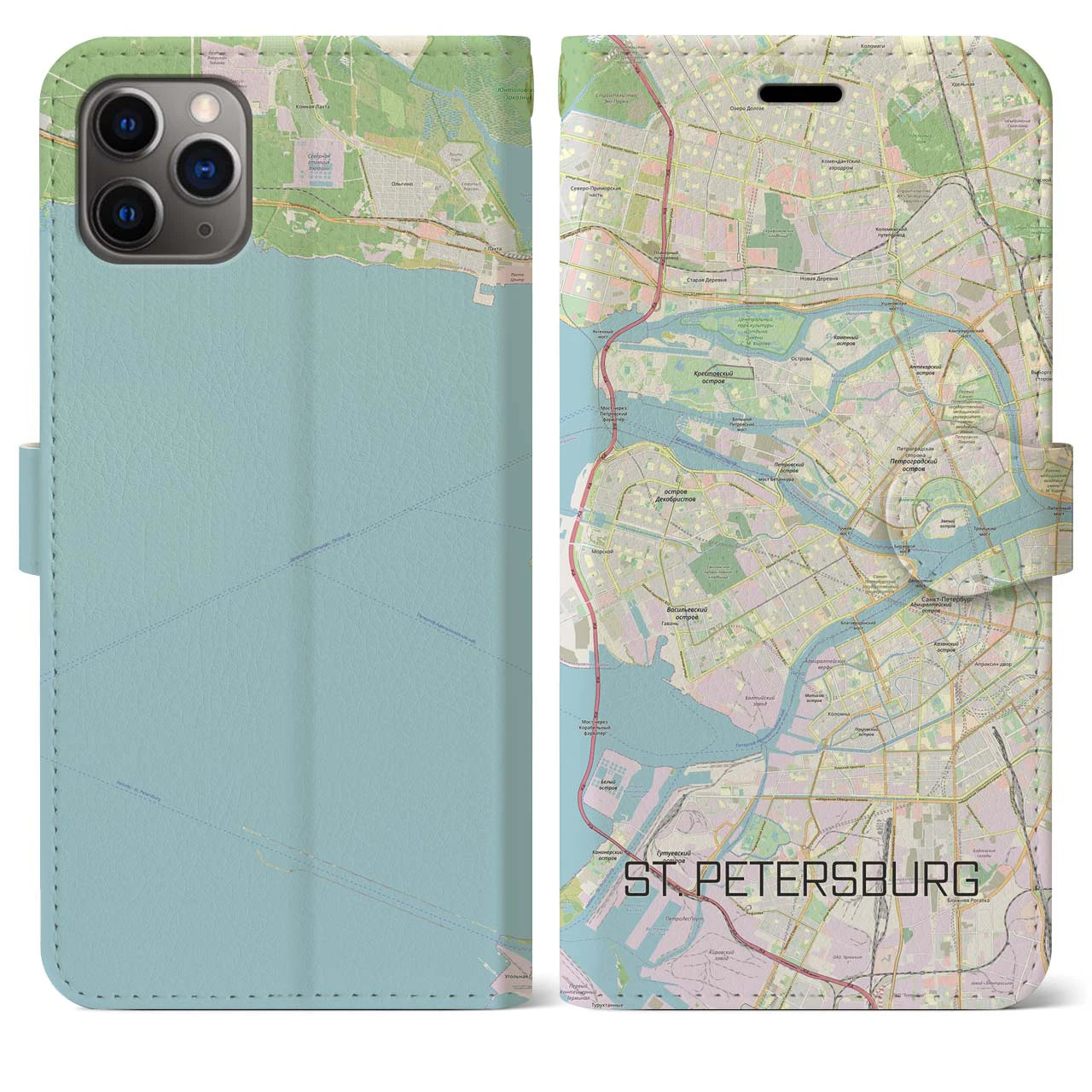 【サンクトペテルブルク】地図柄iPhoneケース（手帳両面タイプ・ナチュラル）iPhone 11 Pro Max 用