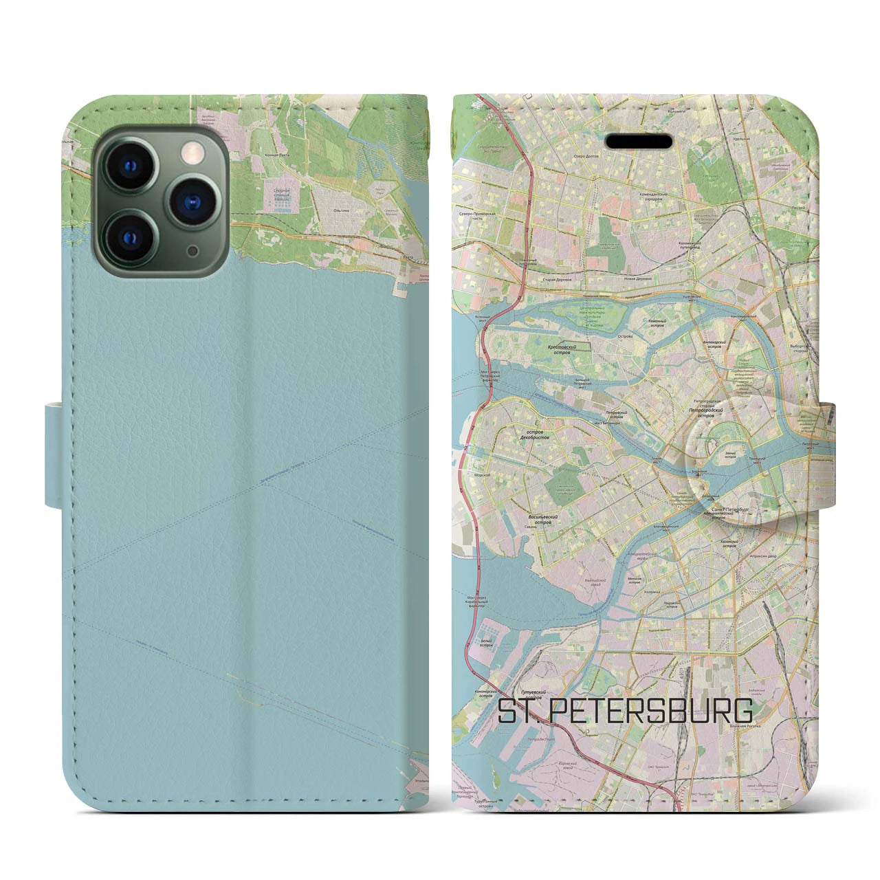 【サンクトペテルブルク】地図柄iPhoneケース（手帳両面タイプ・ナチュラル）iPhone 11 Pro 用