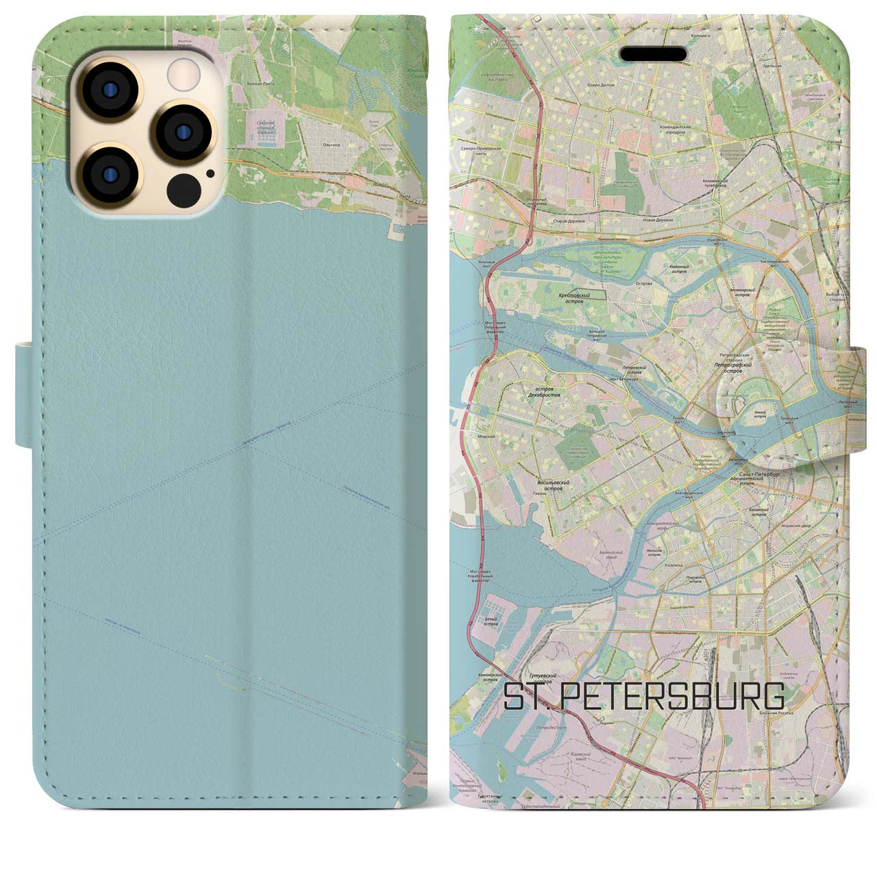 【サンクトペテルブルク】地図柄iPhoneケース（手帳両面タイプ・ナチュラル）iPhone 12 Pro Max 用