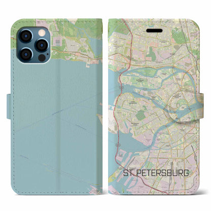 【サンクトペテルブルク（ロシア）】地図柄iPhoneケース（手帳タイプ）ナチュラル・iPhone 12 / 12 Pro 用