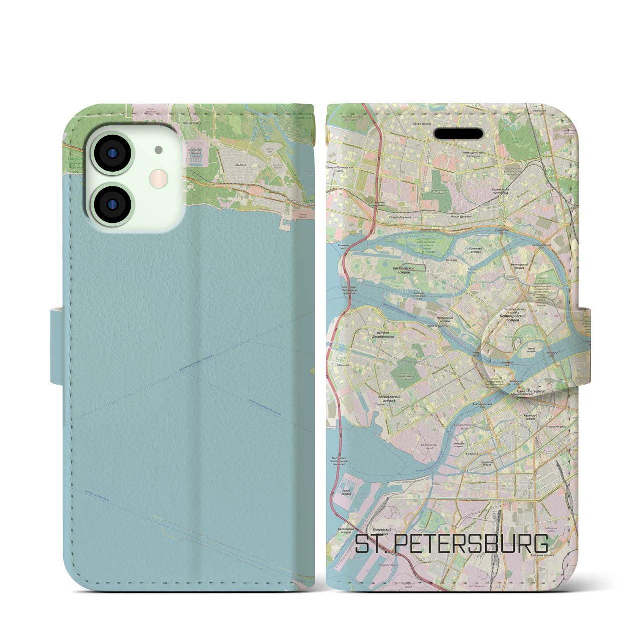 【サンクトペテルブルク】地図柄iPhoneケース（手帳両面タイプ・ナチュラル）iPhone 12 mini 用