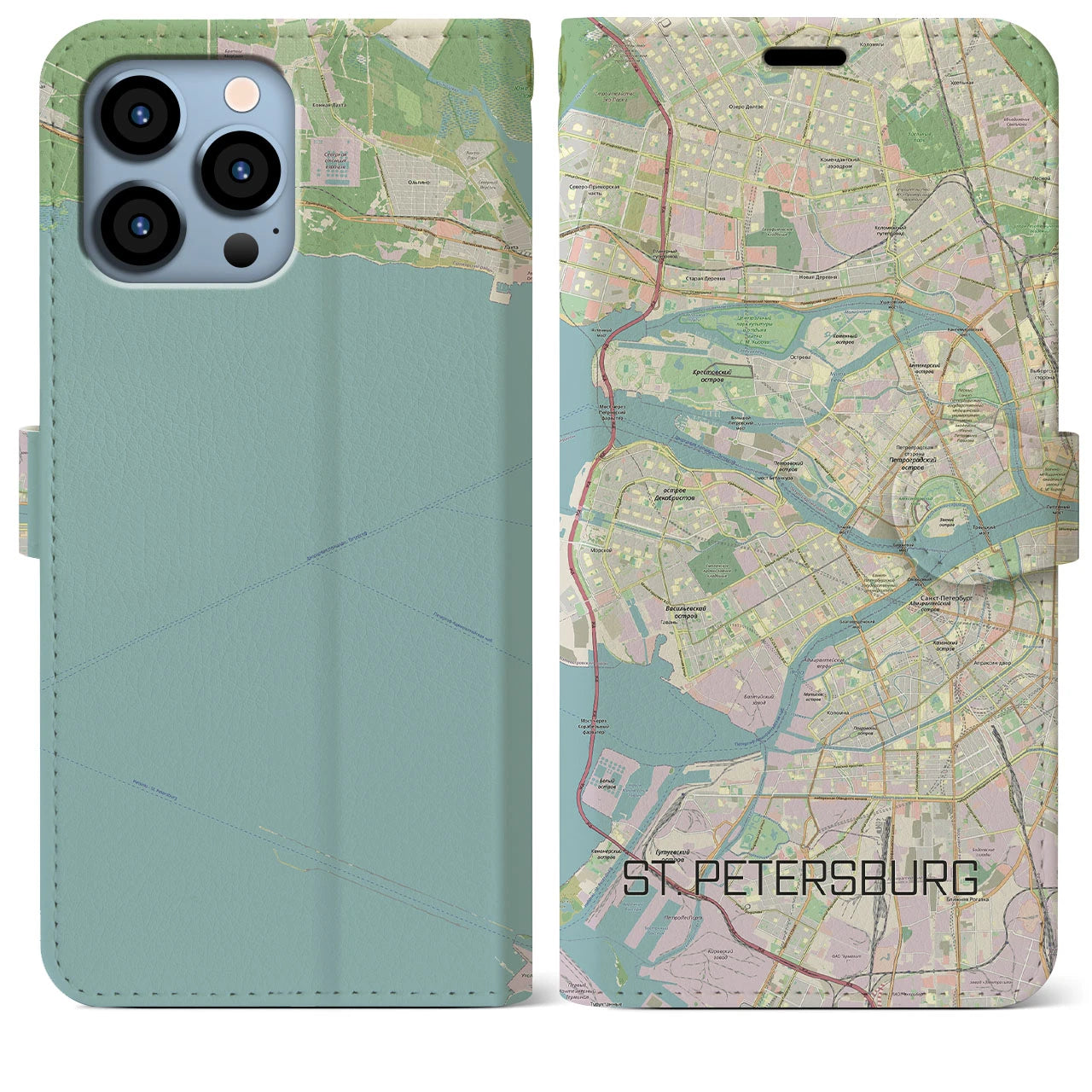 【サンクトペテルブルク】地図柄iPhoneケース（手帳両面タイプ・ナチュラル）iPhone 13 Pro Max 用