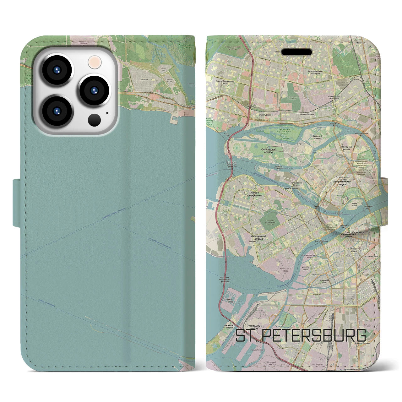 【サンクトペテルブルク】地図柄iPhoneケース（手帳両面タイプ・ナチュラル）iPhone 13 Pro 用