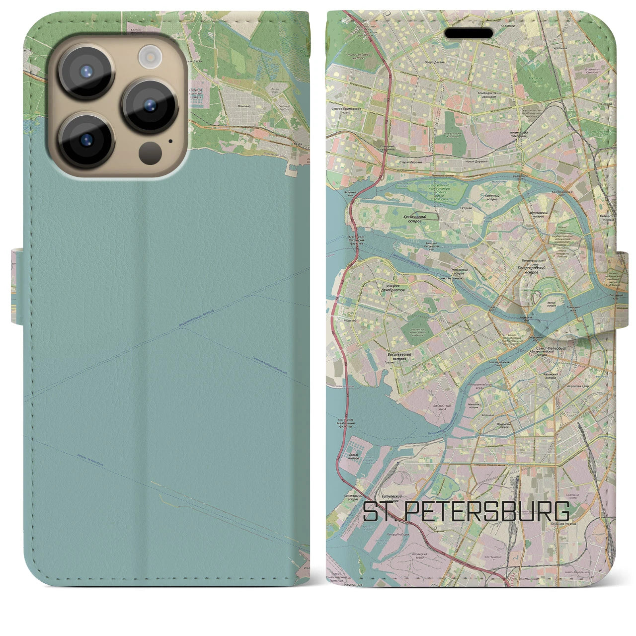 【サンクトペテルブルク】地図柄iPhoneケース（手帳両面タイプ・ナチュラル）iPhone 14 Pro Max 用