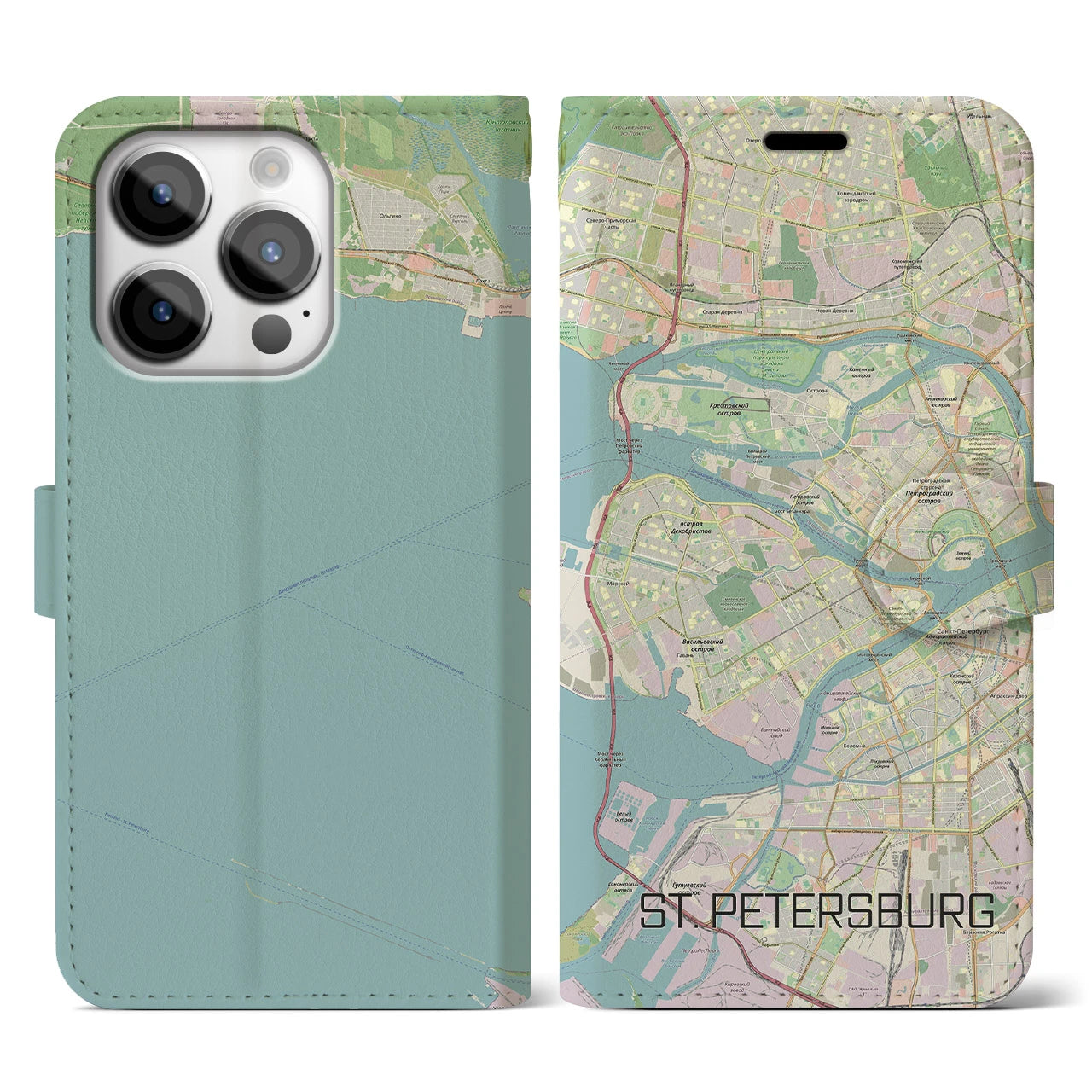 【サンクトペテルブルク】地図柄iPhoneケース（手帳両面タイプ・ナチュラル）iPhone 14 Pro 用