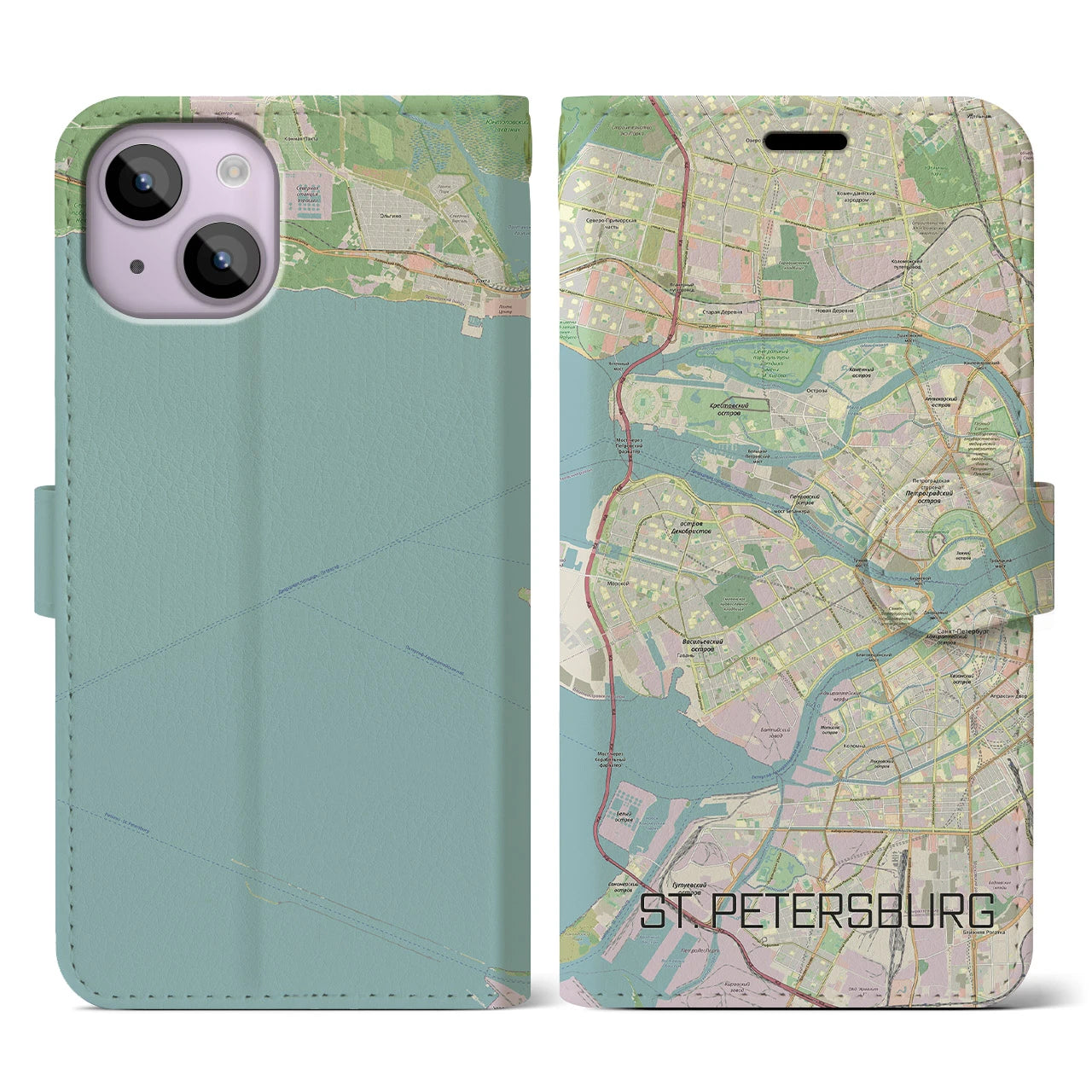 【サンクトペテルブルク】地図柄iPhoneケース（手帳両面タイプ・ナチュラル）iPhone 14 用