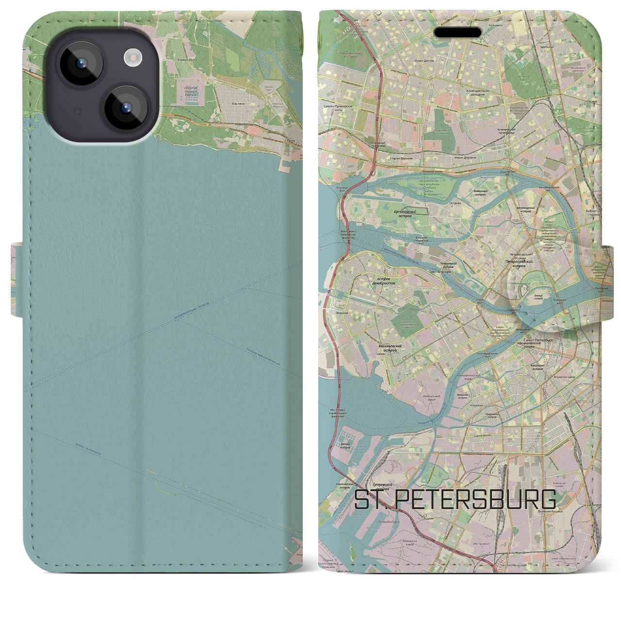【サンクトペテルブルク】地図柄iPhoneケース（手帳両面タイプ・ナチュラル）iPhone 14 Plus 用