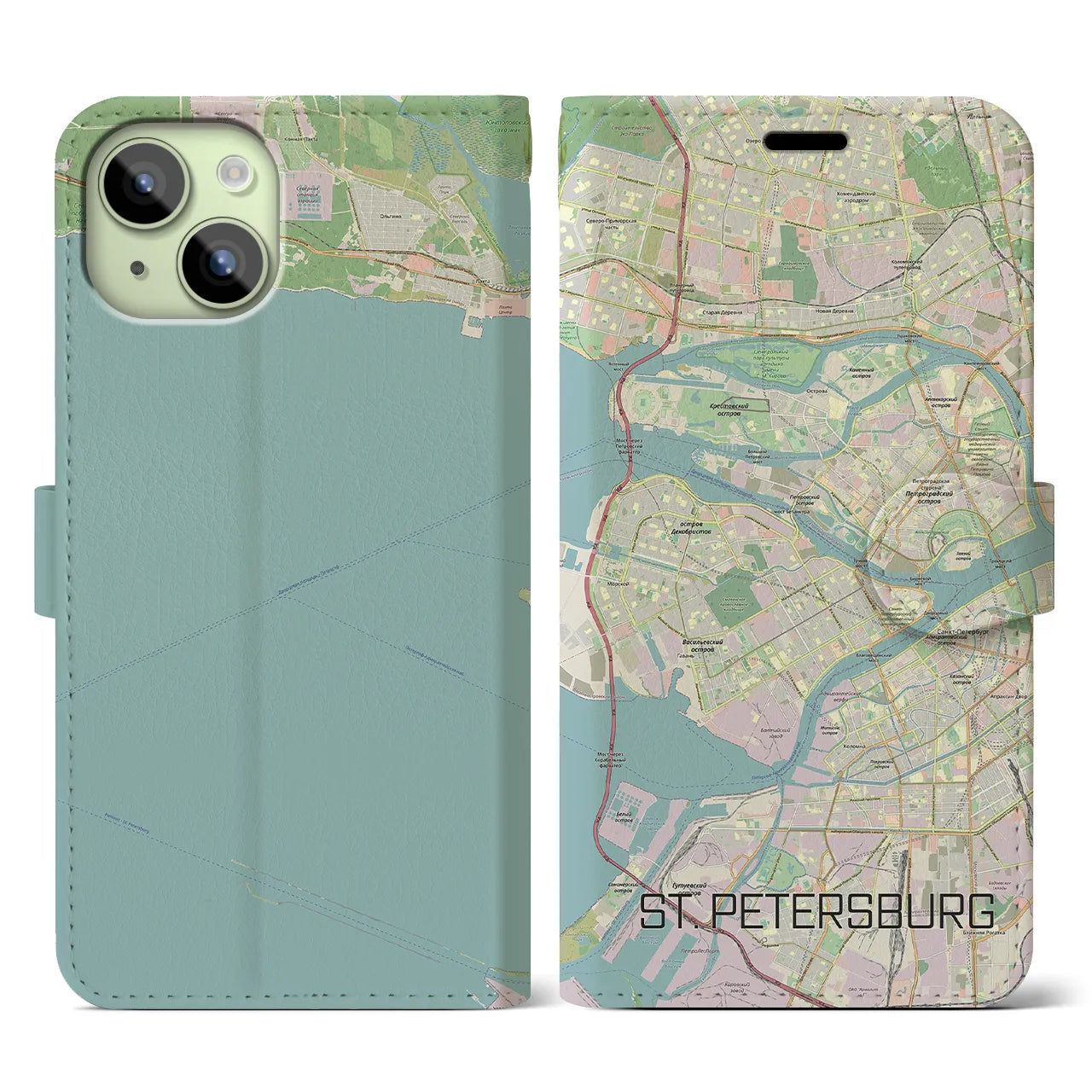 【サンクトペテルブルク】地図柄iPhoneケース（手帳両面タイプ・ナチュラル）iPhone 15 用