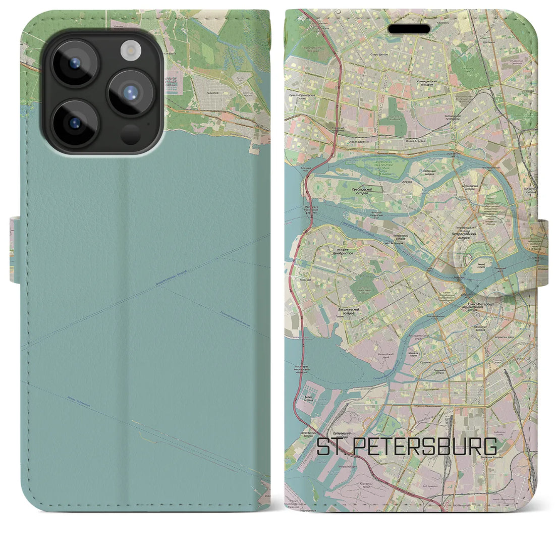 【サンクトペテルブルク】地図柄iPhoneケース（手帳両面タイプ・ナチュラル）iPhone 15 Pro Max 用