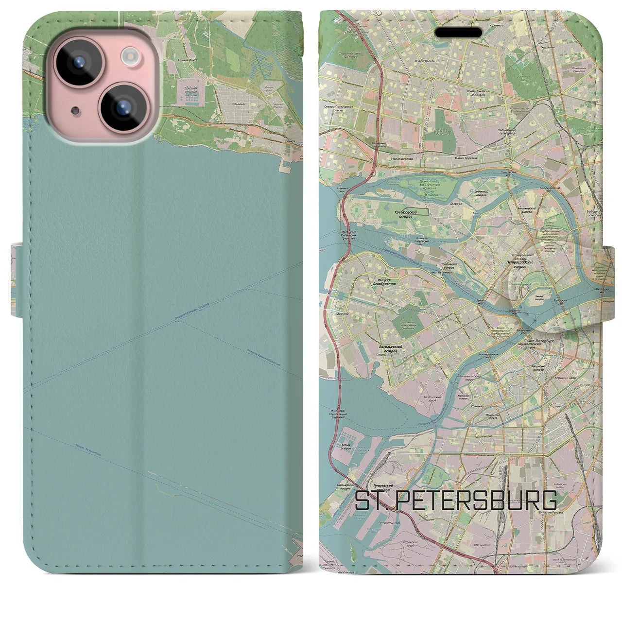 【サンクトペテルブルク】地図柄iPhoneケース（手帳両面タイプ・ナチュラル）iPhone 15 Plus 用