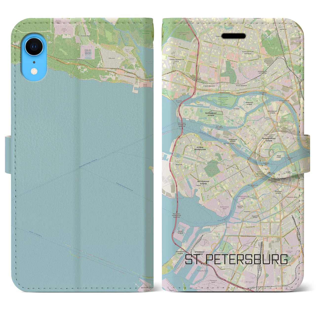 【サンクトペテルブルク】地図柄iPhoneケース（手帳両面タイプ・ナチュラル）iPhone XR 用