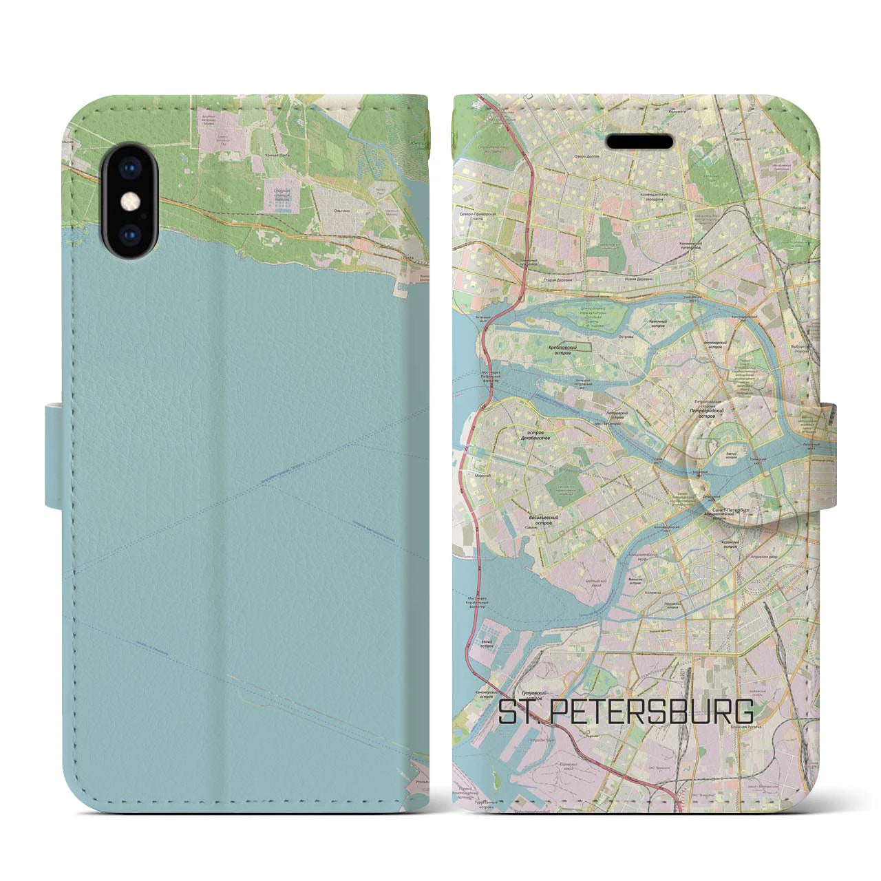 【サンクトペテルブルク】地図柄iPhoneケース（手帳両面タイプ・ナチュラル）iPhone XS / X 用