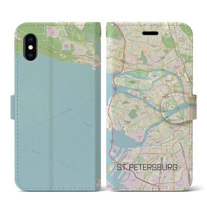 【サンクトペテルブルク（ロシア）】地図柄iPhoneケース（手帳タイプ）ナチュラル・iPhone XS / X 用