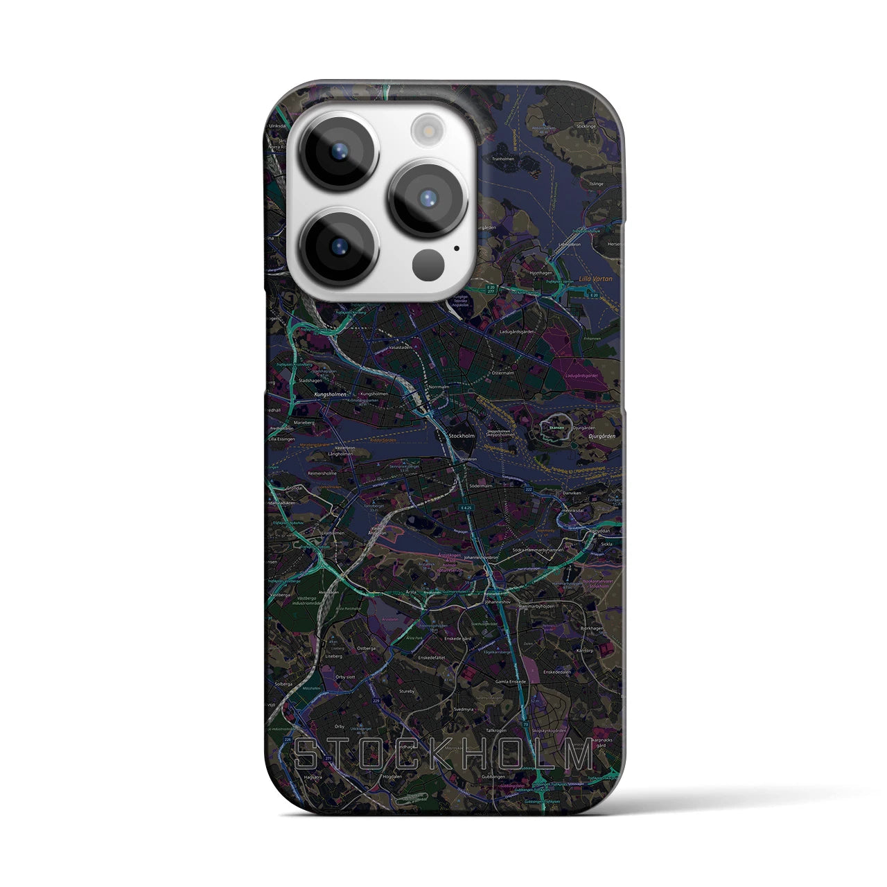 【ストックホルム】地図柄iPhoneケース（バックカバータイプ・ブラック）iPhone 14 Pro 用