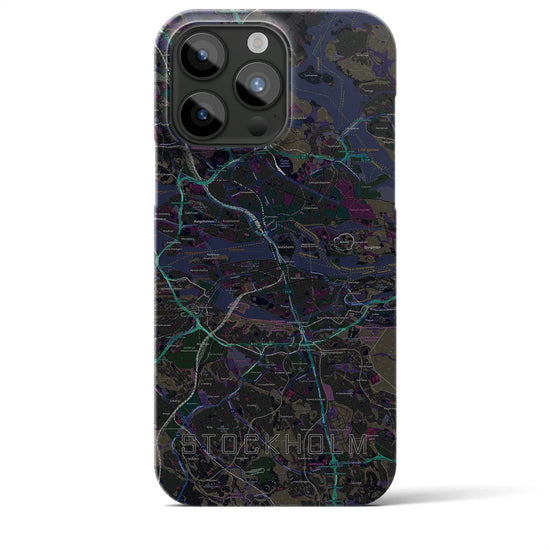 【ストックホルム】地図柄iPhoneケース（バックカバータイプ・ブラック）iPhone 15 Pro Max 用