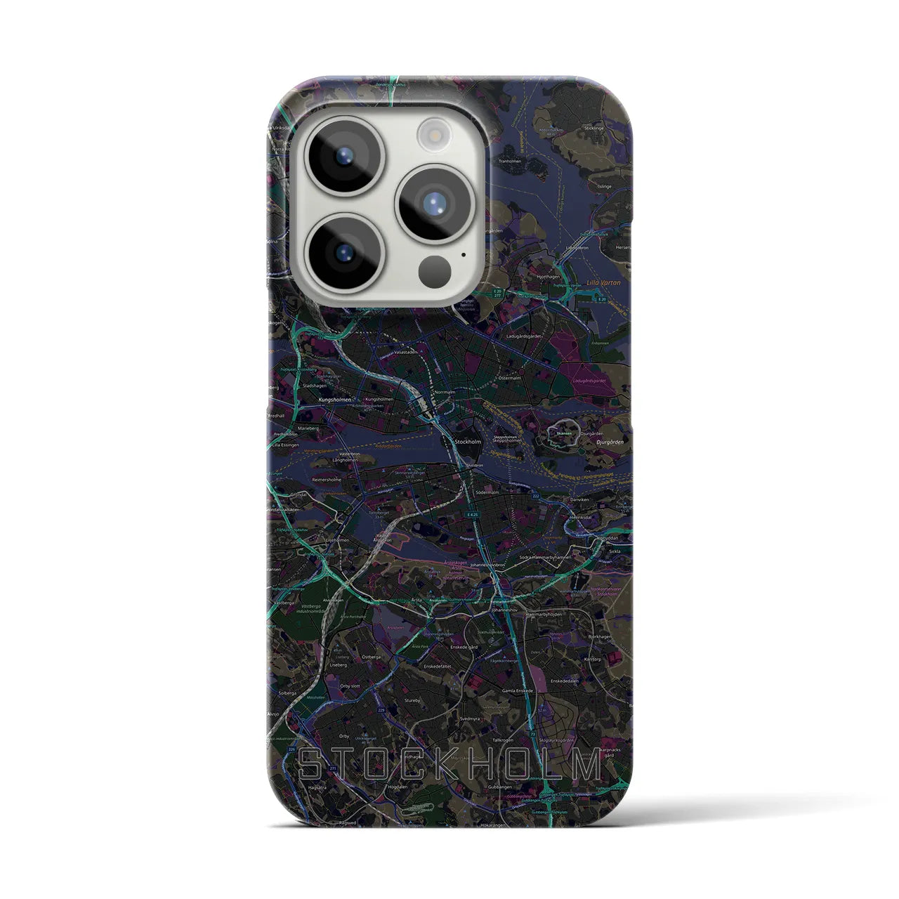 【ストックホルム】地図柄iPhoneケース（バックカバータイプ・ブラック）iPhone 15 Pro 用
