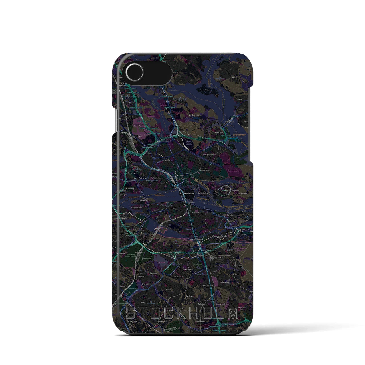 【ストックホルム】地図柄iPhoneケース（バックカバータイプ・ブラック）iPhone SE（第3 / 第2世代） / 8 / 7 / 6s / 6 用
