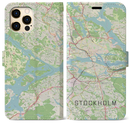 【ストックホルム（スウェーデン）】地図柄iPhoneケース（手帳タイプ）ナチュラル・iPhone 12 Pro Max 用