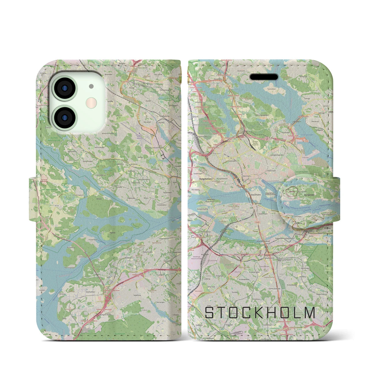 【ストックホルム】地図柄iPhoneケース（手帳両面タイプ・ナチュラル）iPhone 12 mini 用
