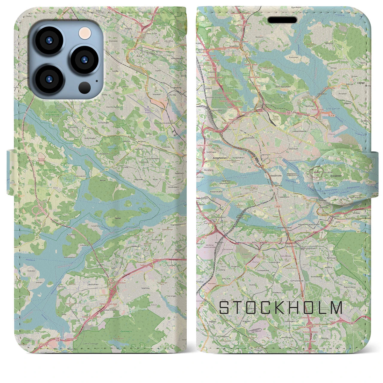 【ストックホルム】地図柄iPhoneケース（手帳両面タイプ・ナチュラル）iPhone 13 Pro Max 用