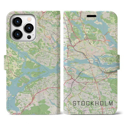 【ストックホルム（スウェーデン）】地図柄iPhoneケース（手帳タイプ）ナチュラル・iPhone 13 Pro 用