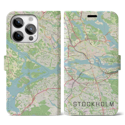 【ストックホルム（スウェーデン）】地図柄iPhoneケース（手帳タイプ）ナチュラル・iPhone 14 Pro 用
