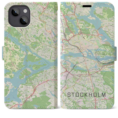 【ストックホルム（スウェーデン）】地図柄iPhoneケース（手帳タイプ）ナチュラル・iPhone 14 Plus 用
