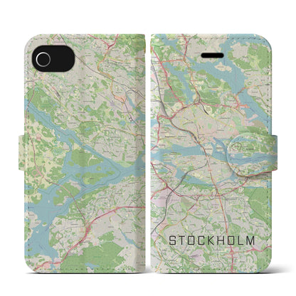 【ストックホルム（スウェーデン）】地図柄iPhoneケース（手帳タイプ）ナチュラル・iPhone SE（第3 / 第2世代） / 8 / 7 / 6s / 6 用