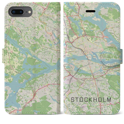 【ストックホルム（スウェーデン）】地図柄iPhoneケース（手帳タイプ）ナチュラル・iPhone 8Plus /7Plus / 6sPlus / 6Plus 用