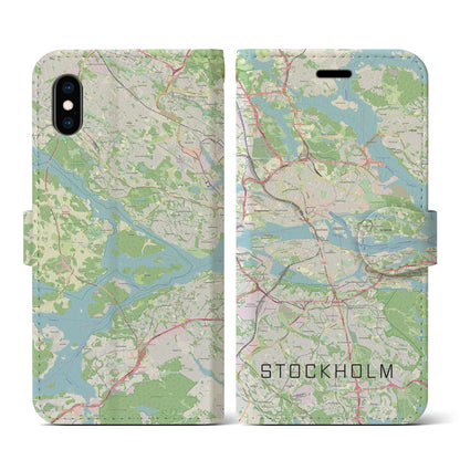 【ストックホルム（スウェーデン）】地図柄iPhoneケース（手帳タイプ）ナチュラル・iPhone XS / X 用