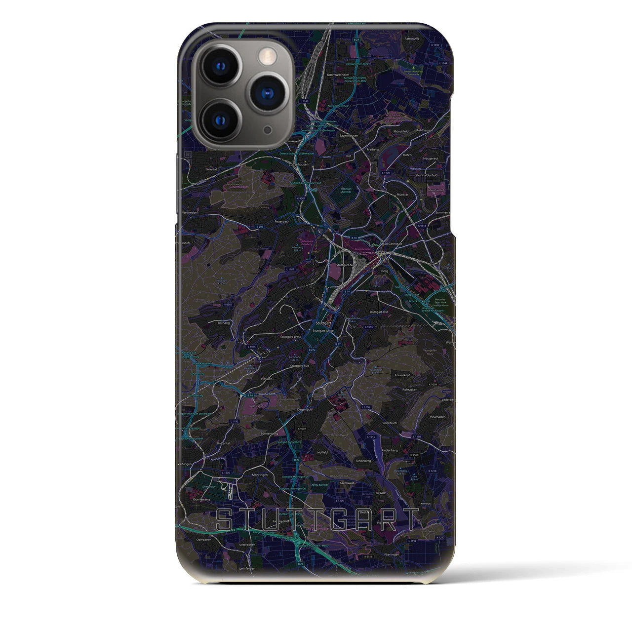【シュトゥットガルト】地図柄iPhoneケース（バックカバータイプ・ブラック）iPhone 11 Pro Max 用