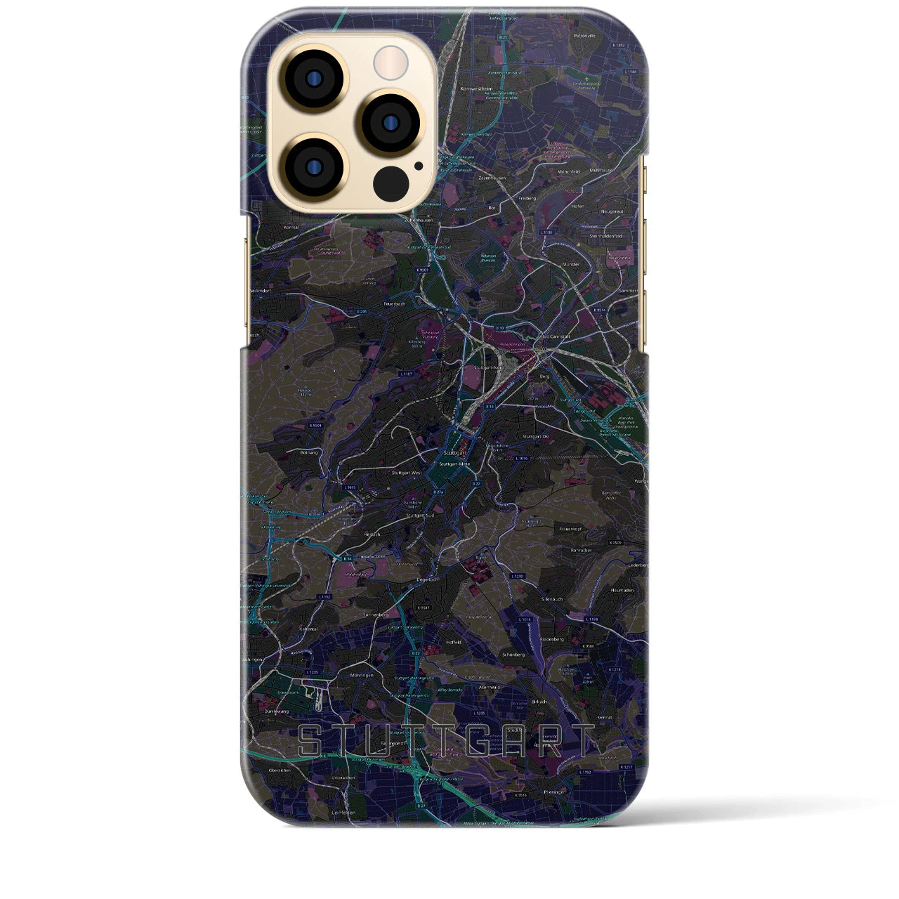 【シュトゥットガルト】地図柄iPhoneケース（バックカバータイプ・ブラック）iPhone 12 Pro Max 用
