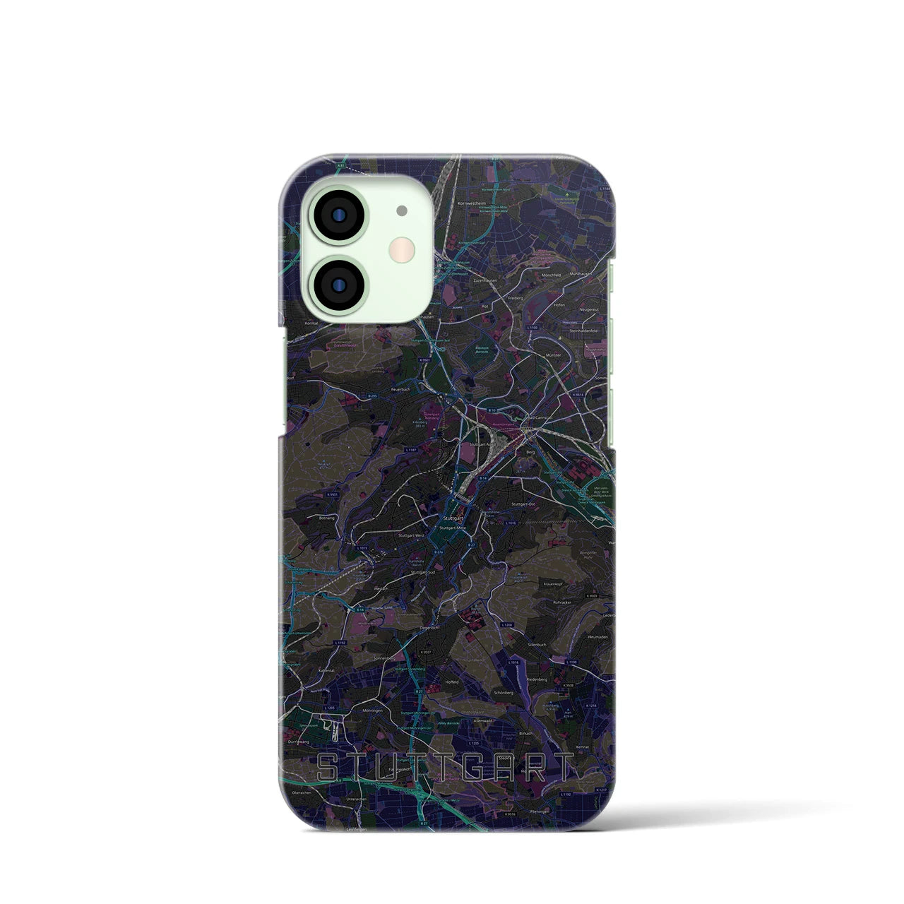 【シュトゥットガルト】地図柄iPhoneケース（バックカバータイプ・ブラック）iPhone 12 mini 用