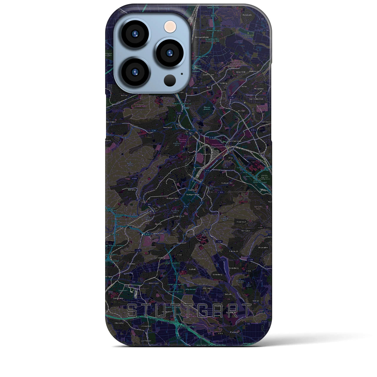 【シュトゥットガルト】地図柄iPhoneケース（バックカバータイプ・ブラック）iPhone 13 Pro Max 用