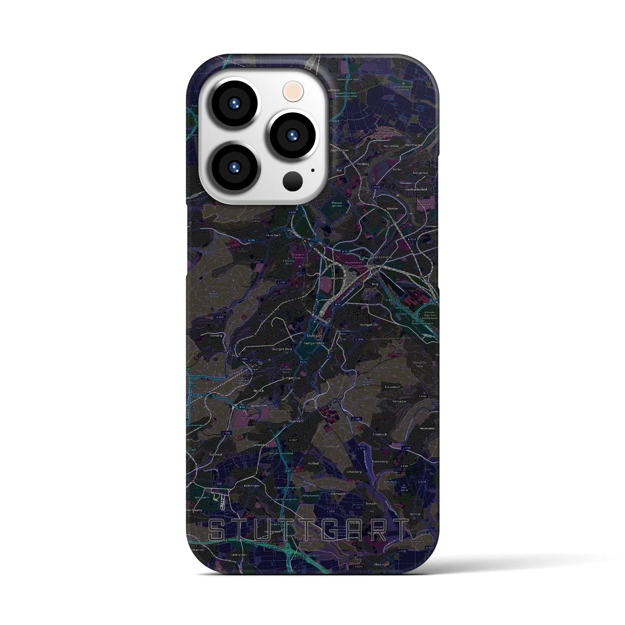 【シュトゥットガルト】地図柄iPhoneケース（バックカバータイプ・ブラック）iPhone 13 Pro 用