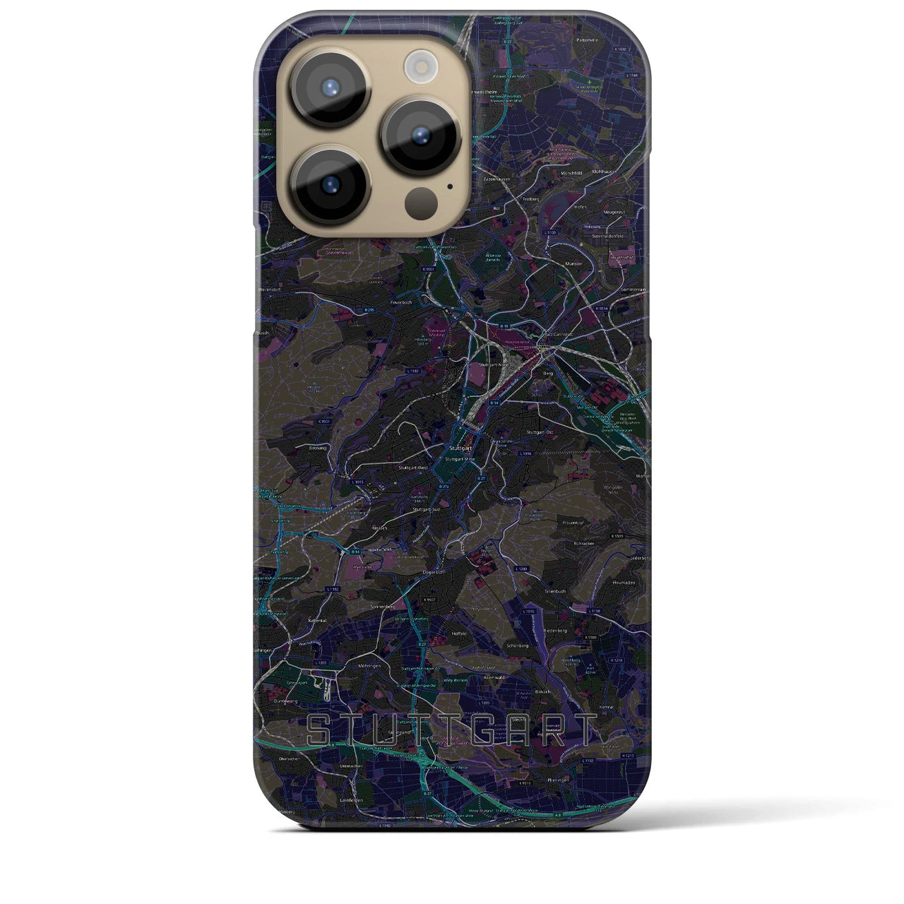 【シュトゥットガルト】地図柄iPhoneケース（バックカバータイプ・ブラック）iPhone 14 Pro Max 用